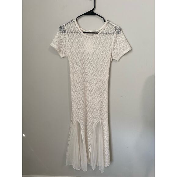 New Oak+Fort Sheer Lace Short Sleeve Midi Dress Size Small - Picture 1 of 5